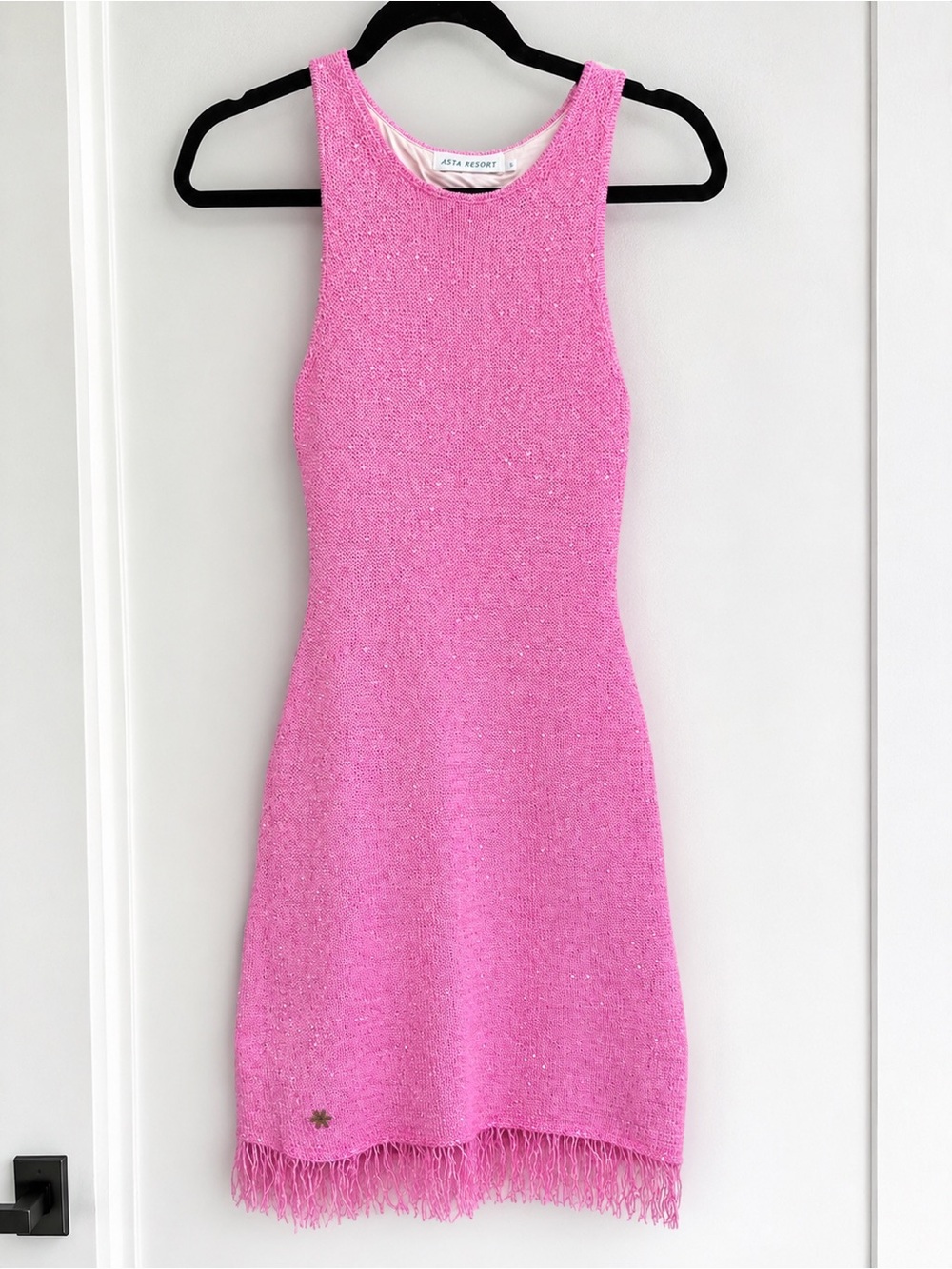 Metal Mesh Fringe Mini Dress in Pink - Picture 4 of 5